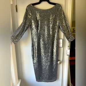 Adrianna Papell Silver Sequenced Dress, size 10
